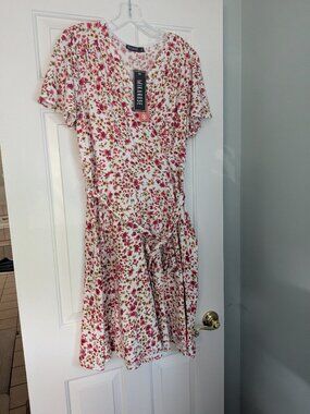 Mikarose  Janae Faux Wrap Dress  Size XL Ivory Floral  NWT